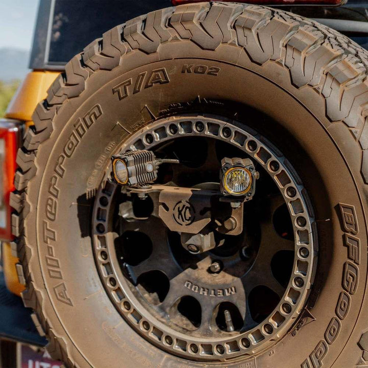 KC HiLiTES Spare Tire Carrier Chase Light Bracket Kit - 2022+ Bronco Raptor / 2018+ Wrangler JL - StickerFab