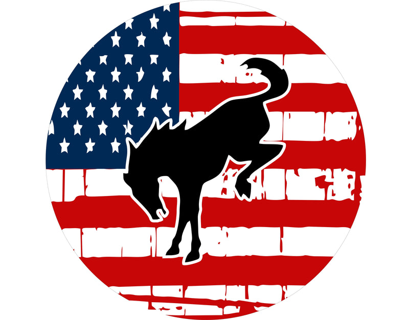 American Flag with Bronco Horse Spare Tire Cover Jeep, Bronco, RVs and more ( FULL COLOR )