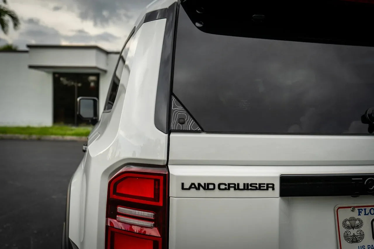 Car Rear Overlay 2024+ Land Cruiser Topographic Rear Window Triangle Overlay | StickerFab