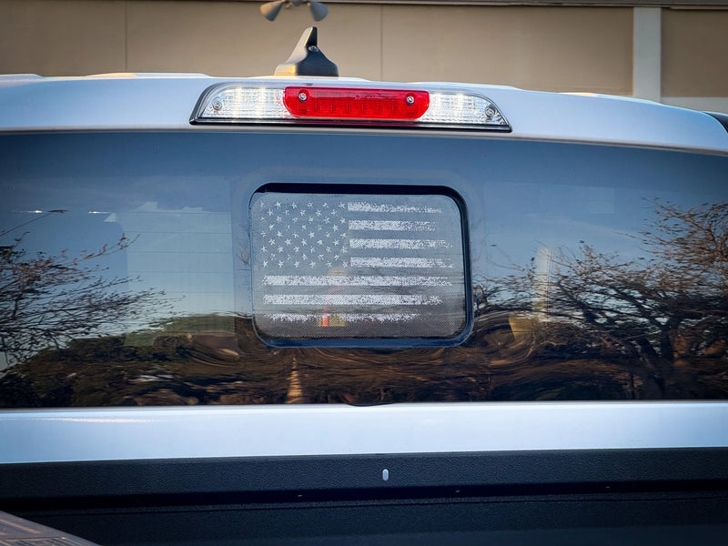 American Flag Perforated Rear Window Overlay V2 - 2024+ Ranger w/ Small Center Rear Window