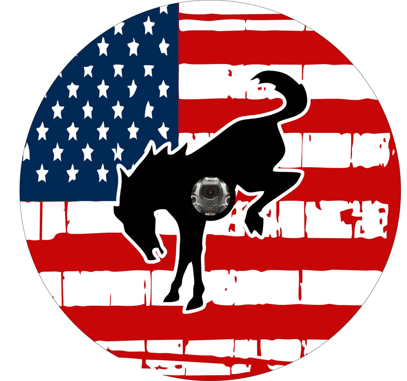 American Flag with Bronco Horse Spare Tire Cover Jeep, Bronco, RVs and more ( FULL COLOR )