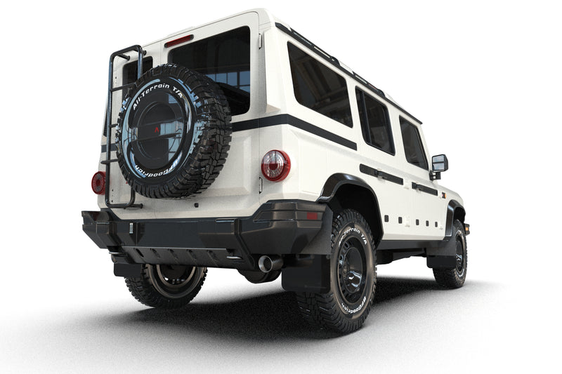 Rally Armor 23-25 Ineos Grenadier Black Mud Flap - Warm Grey Logo