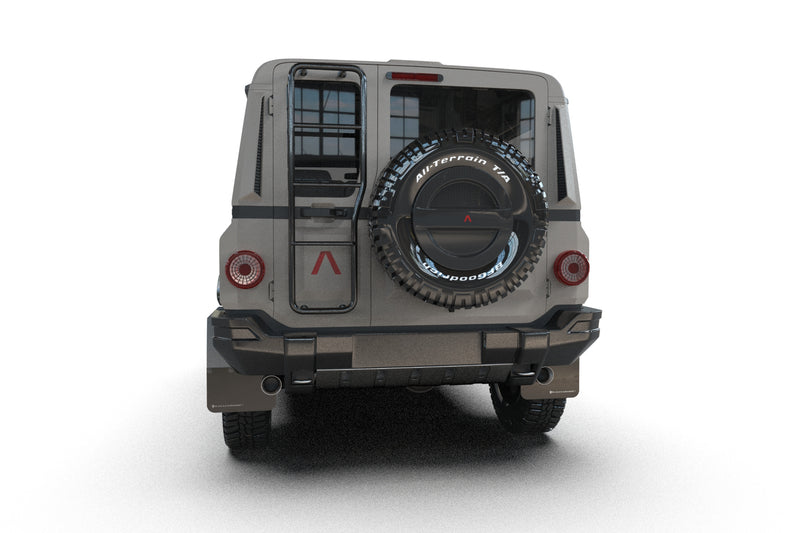 Rally Armor 23-25 Ineos Grenadier Black Mud Flap - Warm Grey Logo