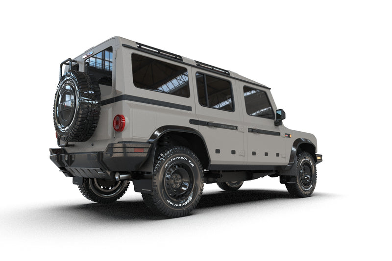 Rally Armor 23-25 Ineos Grenadier Black Mud Flap - Warm Grey Logo