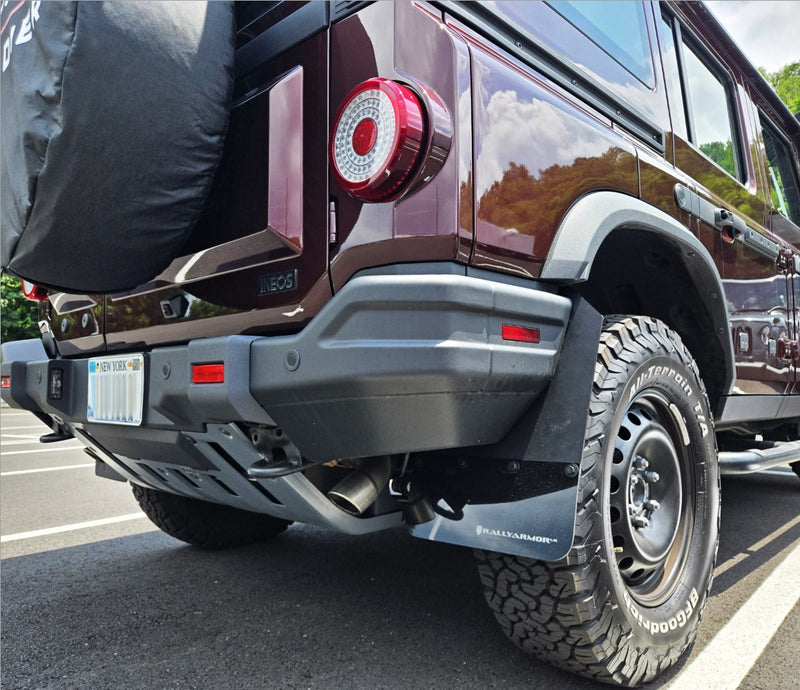 Rally Armor 23-25 Ineos Grenadier Black Mud Flap - Warm Grey Logo