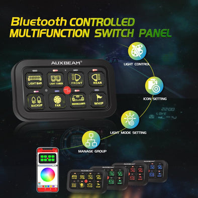 Auxbeam 8 Gang RGB Led Switch Panel Kit wtih App - Universal