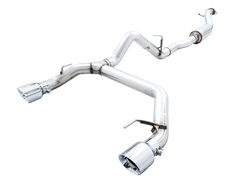 AWE Tuning 2021+ Ford Bronco 0FG Dual Rear Exit Exhaust w/4.5" Chrome Silver Tips & Bash Guard - 2021+ Bronco 2.3L/2.7L - StickerFab