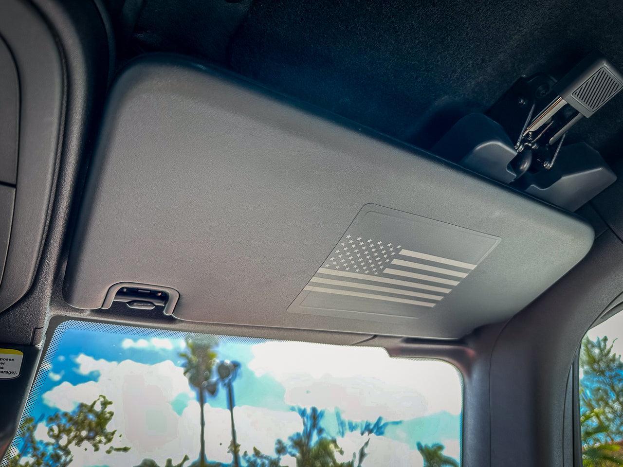 American Flag Sun Visor Warning Overlays - 2024+ Land Cruiser | StickerFab