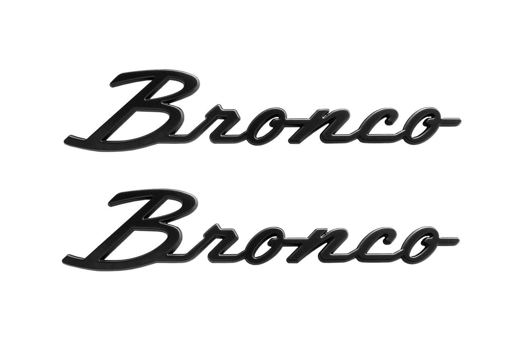 Ford Bronco OEM Matte Black Cursive Fender Emblems - 2021+ Bronco - StickerFab