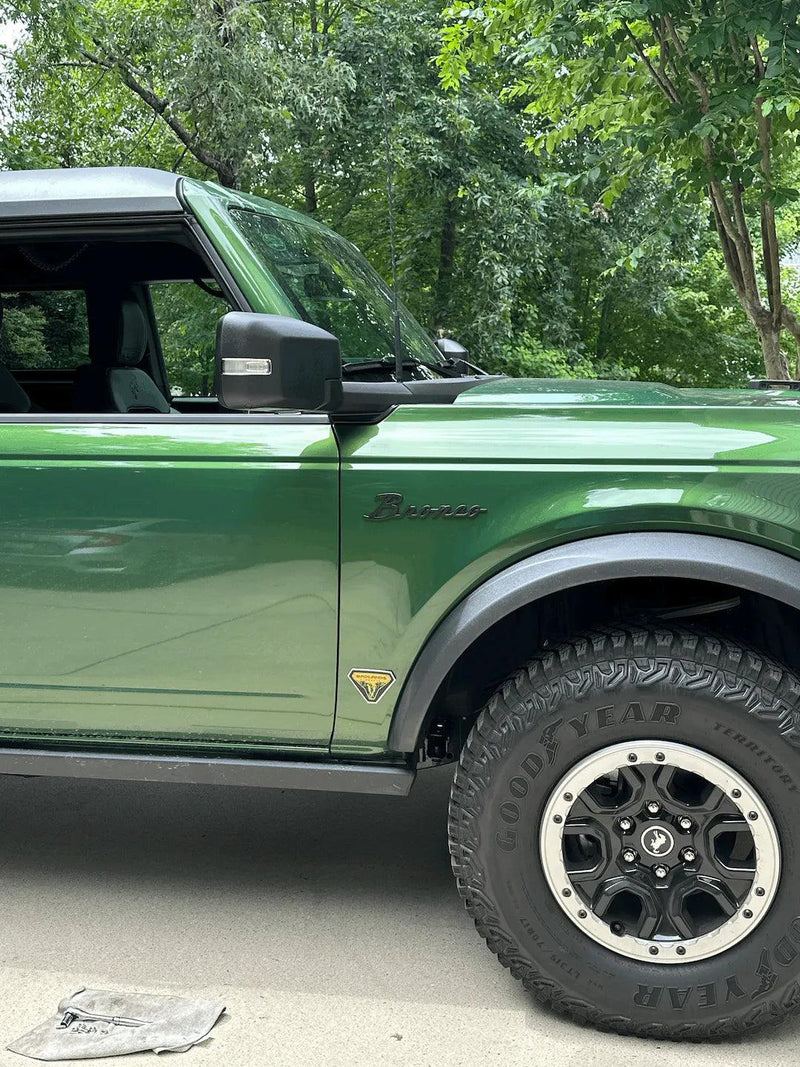 2021+ Ford Bronco Cursive Script Metal Emblems (Modified) | StickerFab