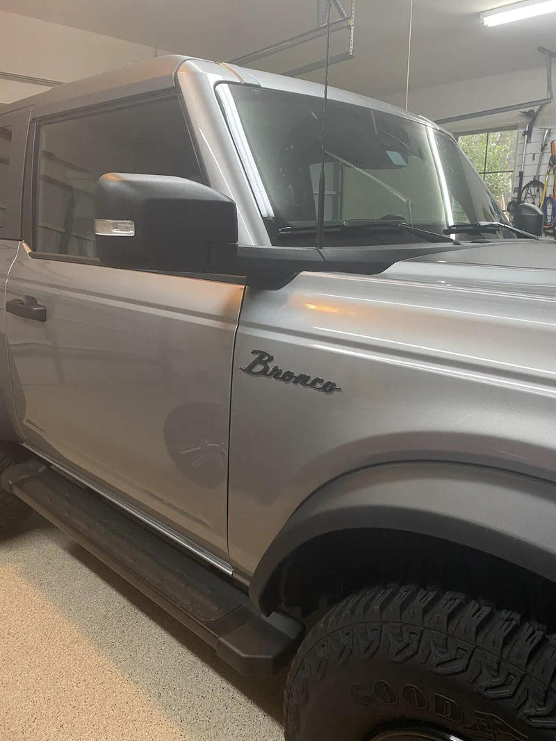 2021+ Ford Bronco Cursive Script Metal Emblems (Modified) | StickerFab