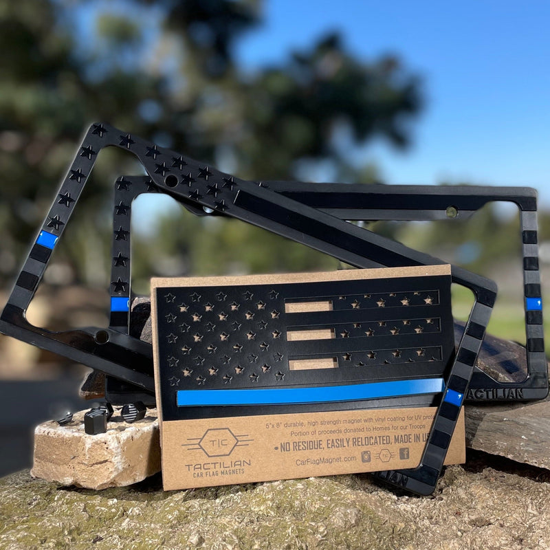 Thin Blue Line Support Bundle - License Plate Frames + Fender Flags + Valve Caps