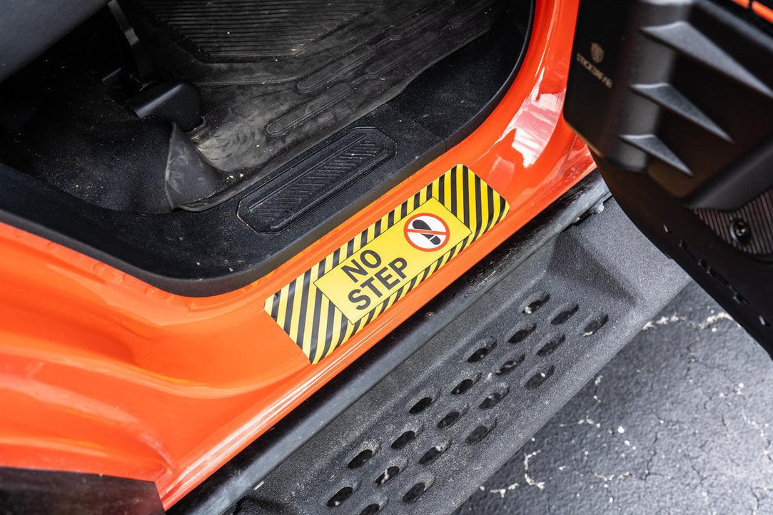 "No Step" Door Sill Protectors - 2021+ Bronco 2/4 Door - StickerFab