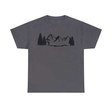Sasquatch in the Woods with American Flag - StickerFab