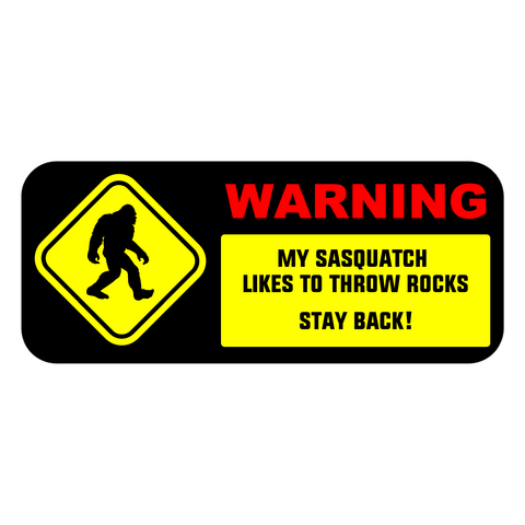 Sasquatch Throws Rocks 3" x 7" Bumper Sticker - Universal - StickerFab