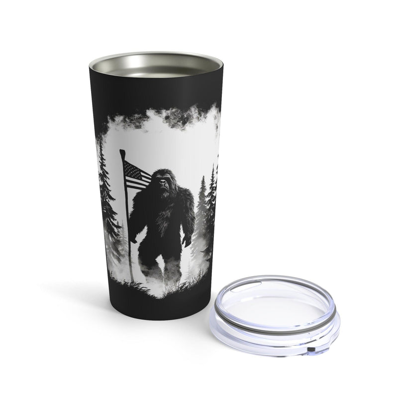 Sasquatch with American Flag Awesome Tumbler 20oz - StickerFab
