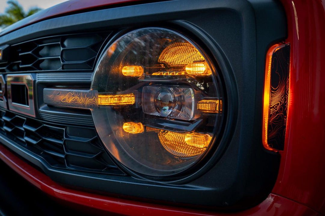 Topo Shortie Style Light Bar Overlays (Printed Series) - 2021+ Bronco (Standard Headlights) - StickerFab