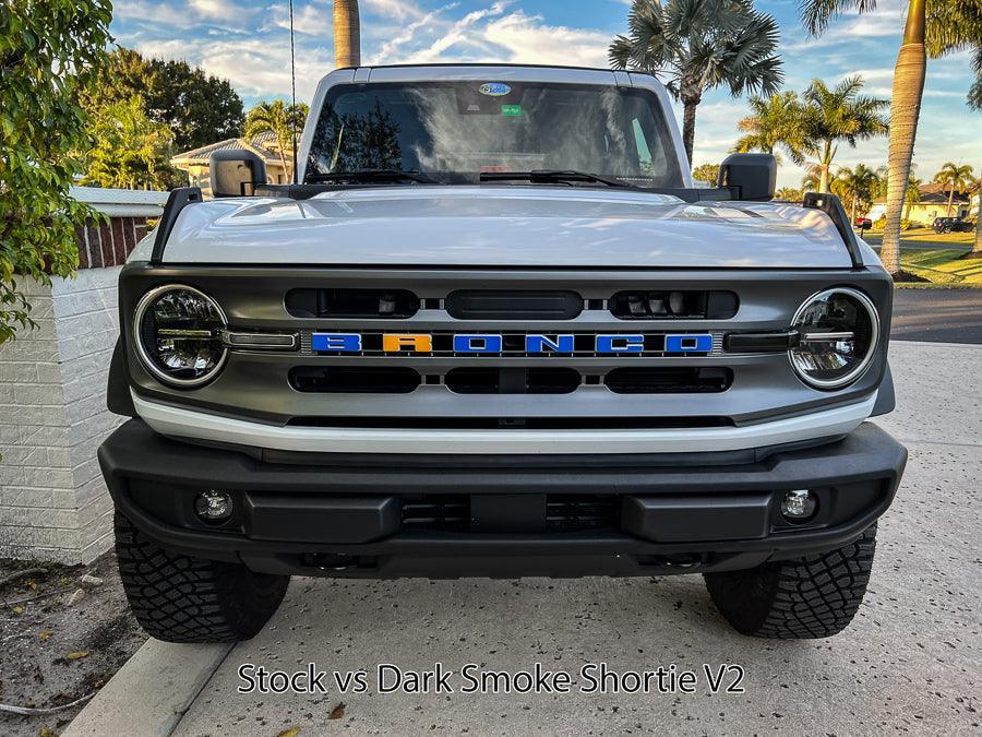 V2 Smoked Shortie Style Light Bar Overlays - 2021+ Bronco (Standard Headlights) - StickerFab