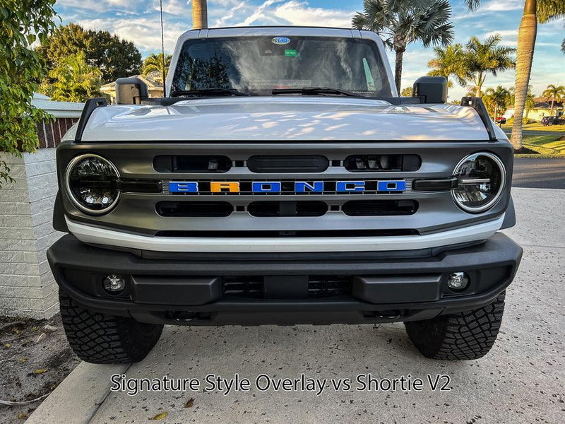 V2 Smoked Shortie Style Light Bar Overlays - 2021+ Bronco (Standard Headlights) - StickerFab